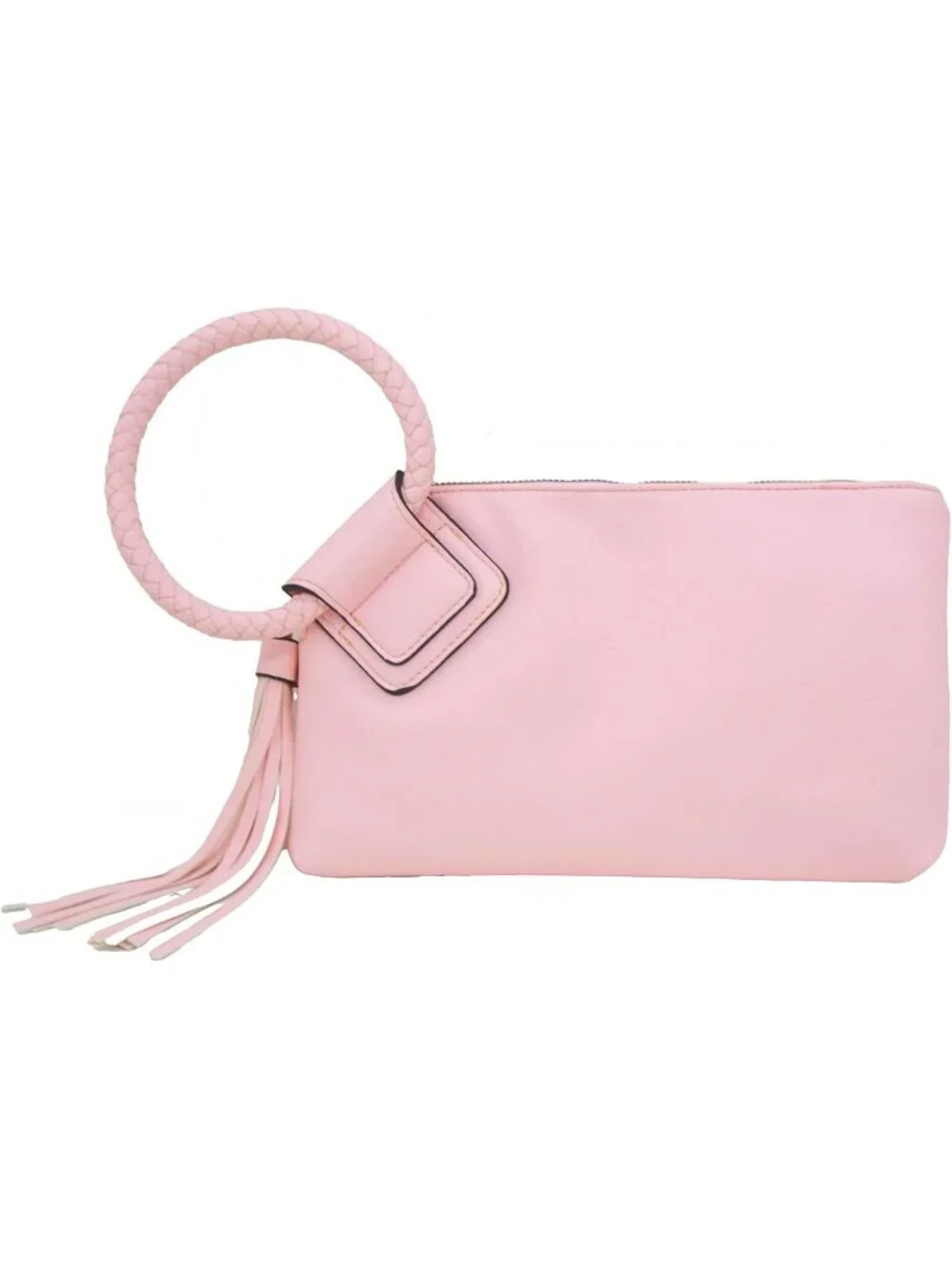 Women's Light Blush Leather Formal Purse Wristlet Wallet Casual Evening Handbag
